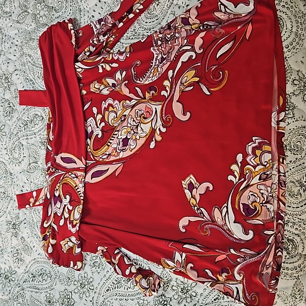 JM Collection Red Cold-Shoulder Top - Picture 2 of 8